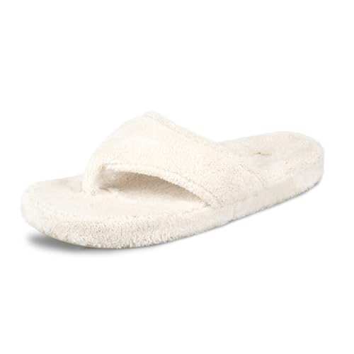 Acorn Womens Spa Thong Slippers with Cloud Contour Comfort - Arch Support and Plush Fluffy Terry Lining, Perfect for Beach, Camping, Poolside, or Bathroom Wear