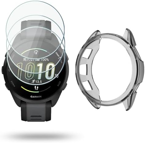Watch Screen Protector Compatible for Garmin Forerunner 165, Tempered Glass Film Anti Scratch High Definition Full Coverage and Soft TPU Protective Case