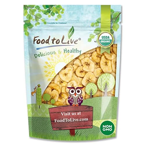 Food to Live Organic Banana Chips, 8 Ounces Sweetened, Unsulfured, Non-GMO, Kosher, Vegan, Bulk
