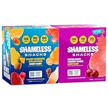 Shameless Snacks Duo: 6 Pack Cherry Bomb & 6 Pack Candy Carnival Bundle- Low Sugar Snacks - Pineapple, Mango, Orange, Strawberry & Cola Gummies - Vegan, Gluten-Free, Low-Calorie
