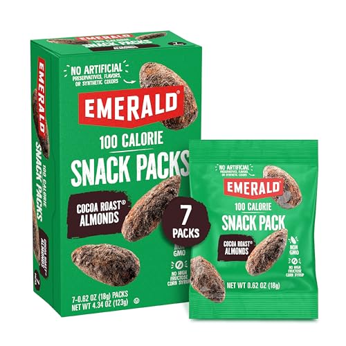 Emerald Nuts Cocoa Roast Almonds 7 Ct 1-Pack, 100-Calorie Individual Packs, Kosher Certified, Non-GMO, Contains No Artificial Preservatives, Flavors or Synthetic Colors