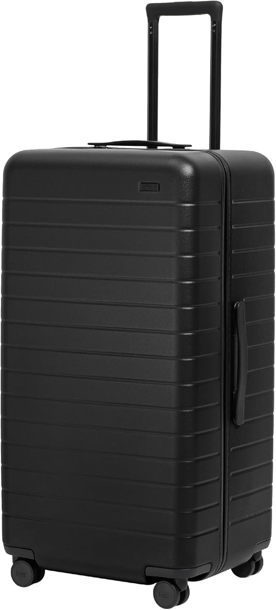 Away Trunk Checked Luggage - 31-Inch Lightweight Hardside Suitcase with 360 WhisperGlide Spinner Wheels, Interior Compression System, TSA-Accepted Lock - Jet Black
