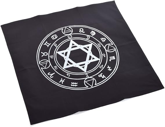 BLESSUME Altar Tarot Tablecloth Black Square Wicca Hexagram Tapestry (Black)