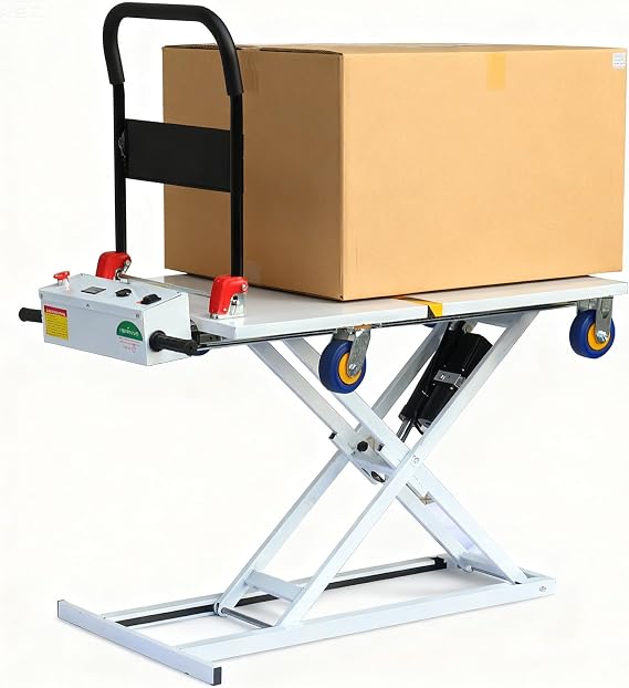 48V 10A Electric Hydraulic Lift Trolley Truck - 551 LBS Capacity Folding Material Elevator, Hydraulic Platform Truck for Loading/Transporting Goods onto Trucks & Warehouses