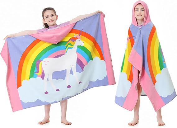 MOKANI Kids Cotton Hooded Towels | Super Soft & Thick & Super Absorbent | 50" x 30" Beach Bath Swimming Towels for Girls Boys Ages 3-12
