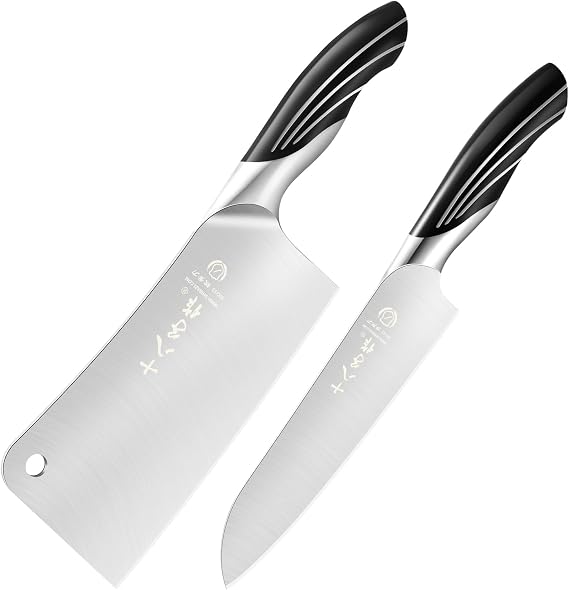SHI BA ZI ZUO Professional Kitchen Knife Set,Butcher Knife and Chef Knife 2 Pieces Kitchen Knife Set for Cutting Bones,Vegetables and Meat