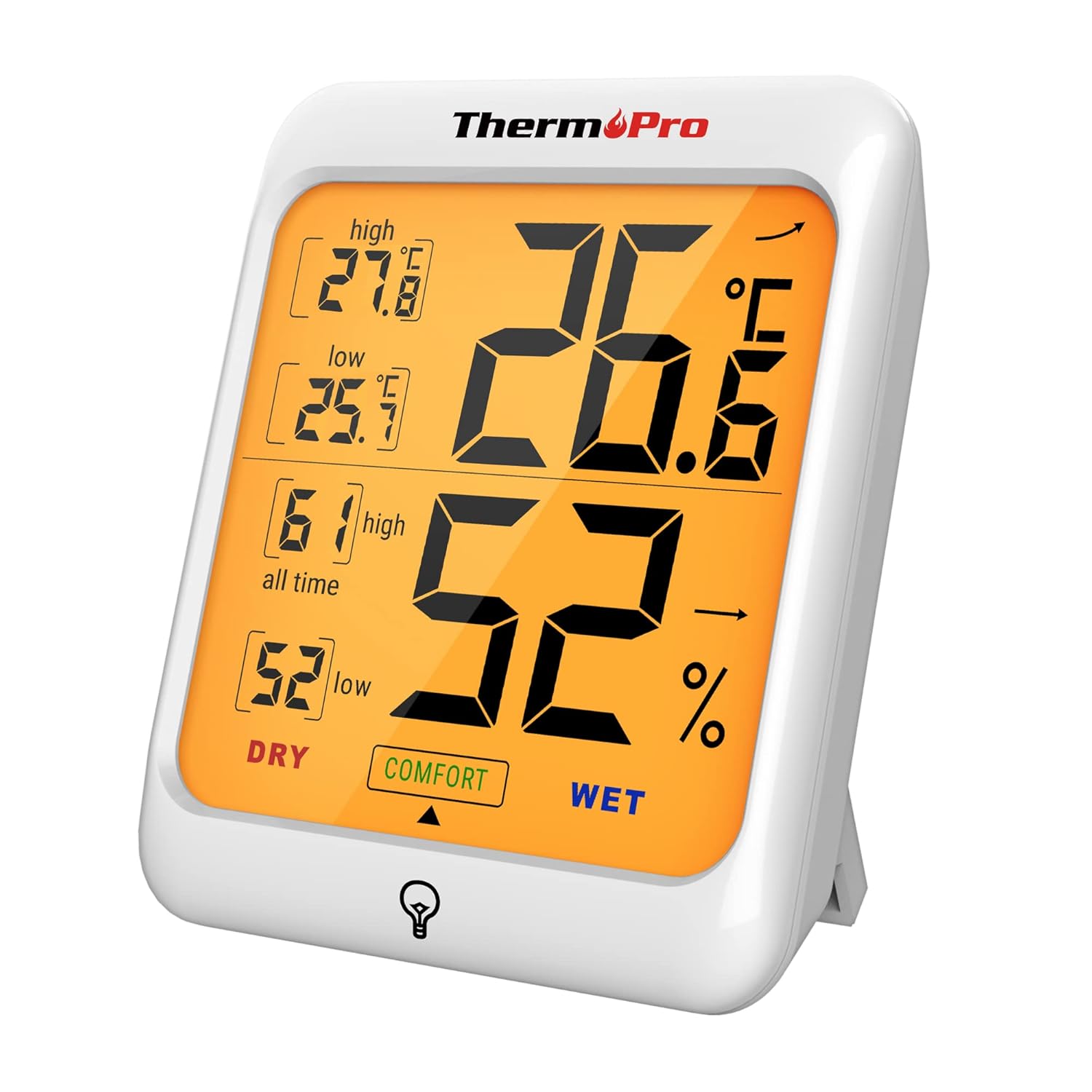 ThermoPro TP53 Digital Thermometer with Touch and Light Display, High Precision Indoor Humidity Meter, Hygrometer with Air Comfort Display, All Times24 Hours Recording, With Magnetic Stand