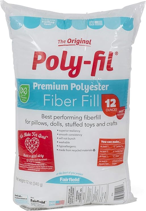 Fairfield The Original Poly-Fil, Premium Polyester Fiber Fill, Soft Pillow Stuffing, Stuffing for Stuffed Animals, Toys, Cloud Decorations, and More, Machine-Washable Poly-Fil Fiber Fill, 12-ounce Bag