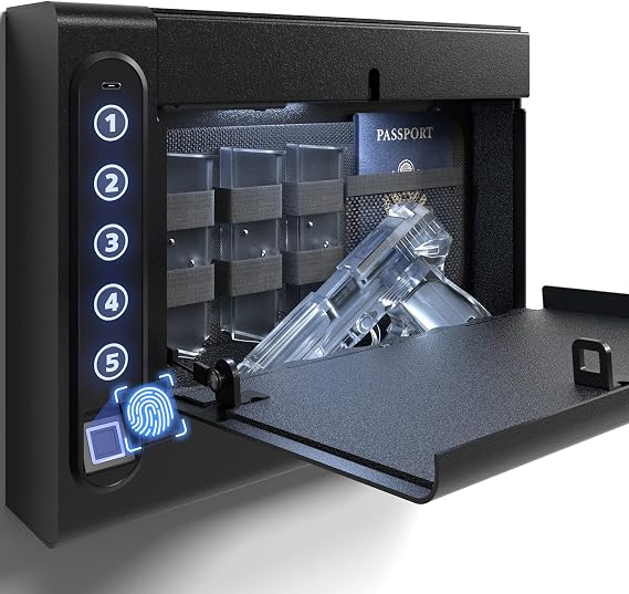 XDeer Biometric Wall Safe without Gas Strut for Quick Access, Hidden Storage for Full-Size, LED Light, Silent Mode, and Backlit Digital Keypad S008QG (Without Gas)