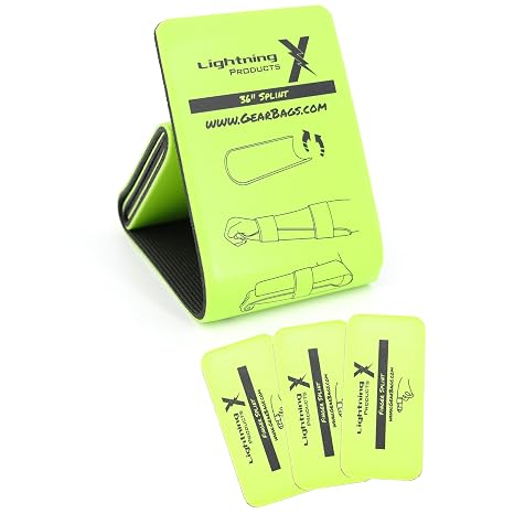 Lightning X Universal Padded Aluminum Medical Splint Kit - 36" Roll Splint + 3 Finger Splints - Flourescent Yellow
