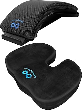 Everlasting Comfort Back Stretcher for Lower Back Pain & Memory Foam Seat Cushion Bundle - Adjustable Back Stretching Device for Spine Decompression - Office Chair Cushion Enhances Posture, Support